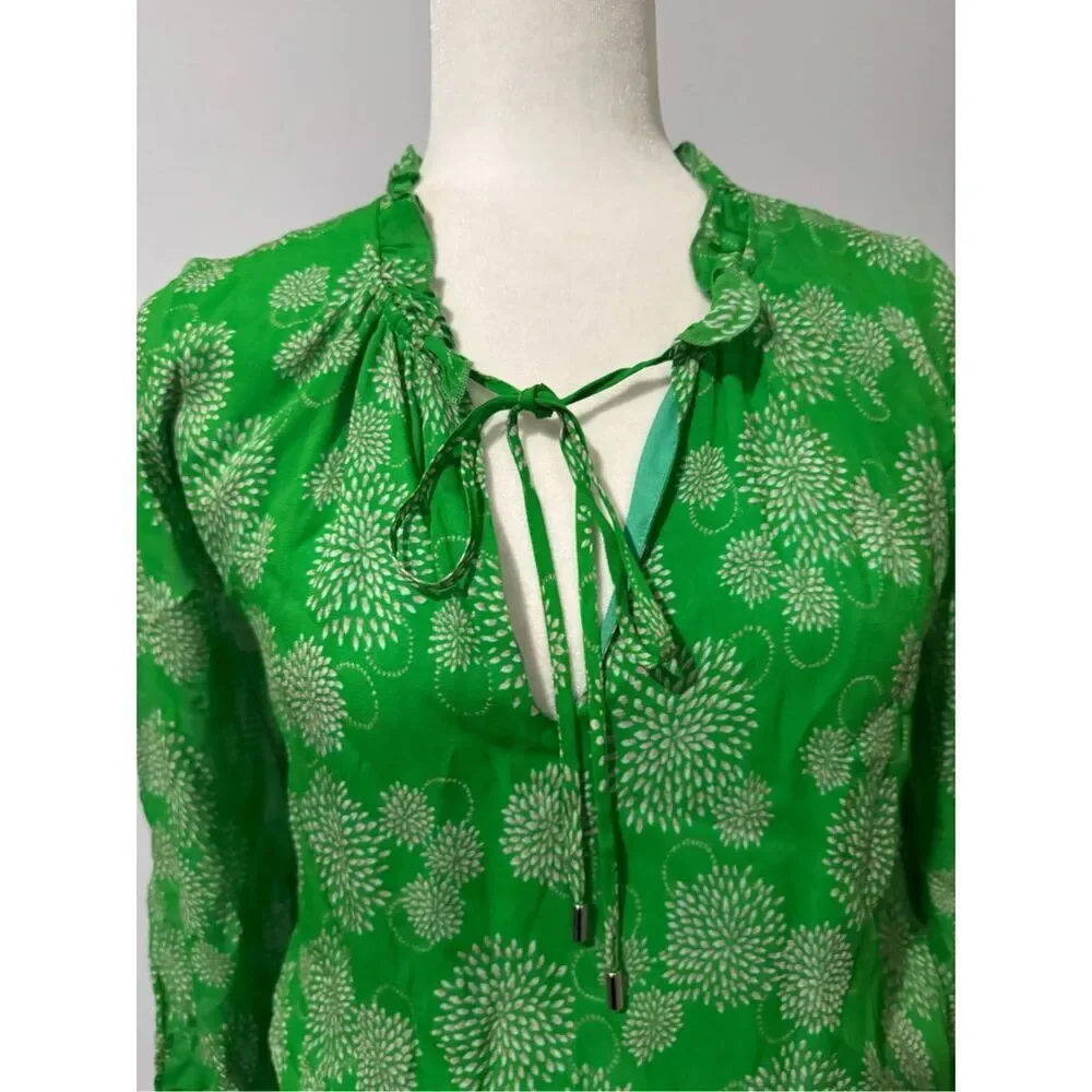 Karina Grimaldi green white print long sleeve mini dress S